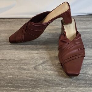 Anthropologie Satin Burgundy Mules